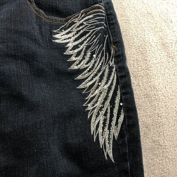 Impression Womens Embroidered Jeans Size 21 Blue Denim Angel Wings Casual Y2K - Picture 12 of 15